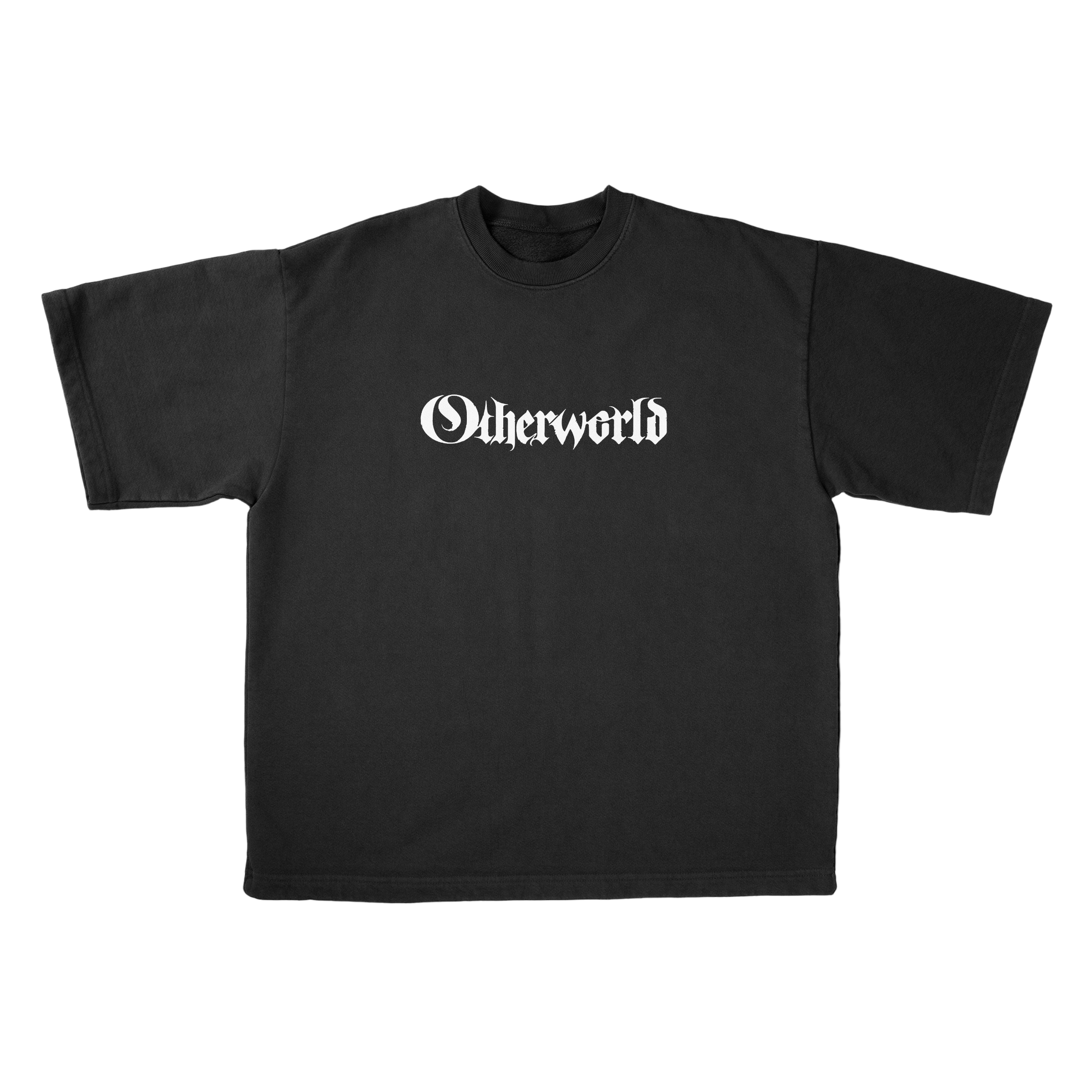 Black t-shirt with 'Otherworld' text on a black background